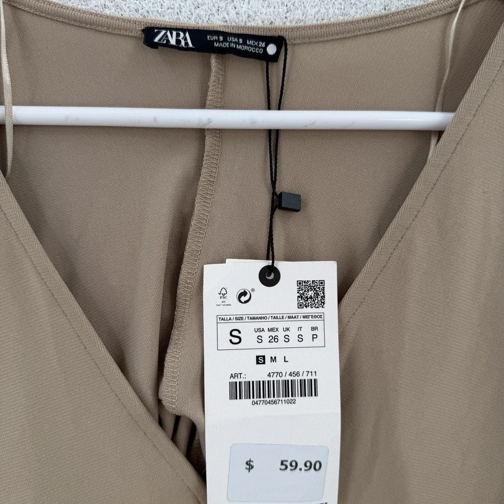 ZARA Dress Womens Small Beige V Neck Maxi Dolman‎ Stretch Join Life NWT - Picture 5 of 9